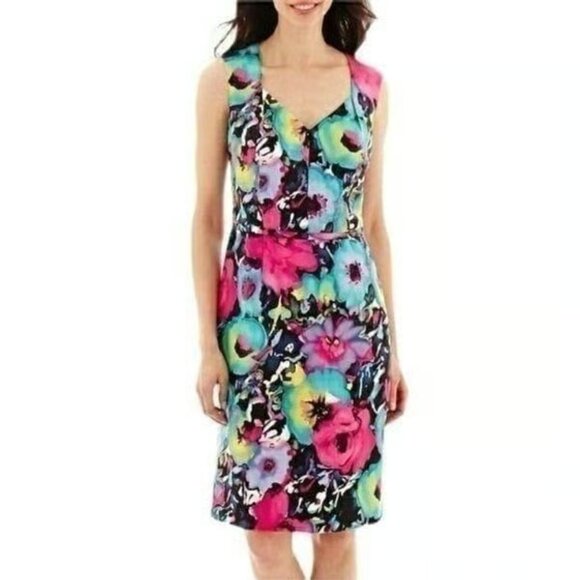 BLACK LABEL By EVAN PICONE Sleeveless Knee-Length Floral Watercolor Dress Size 8 - Picture 10 of 10